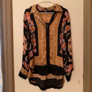 Free People Long Sleeve Silk Button Up